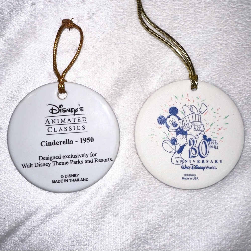 Lot of 2- Walt Disney Animated Classics Cinderella & 30th Anniversary Ornaments - Picture 2 of 3